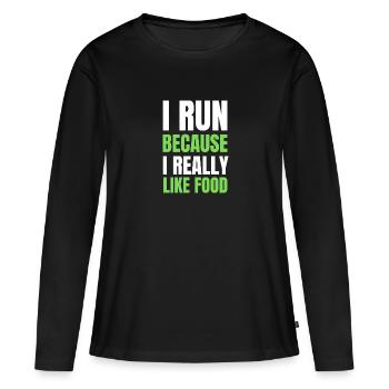 Je cours parce que j’aime beaucoup la nourriture Runner Gift - T-shirt manches longues Premium bio Femme - noir - Devant - Julia (174cm)