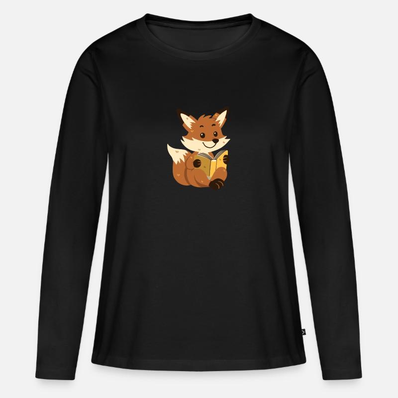Fuchs liest ein Buch - Frauen Premium Bio Langarmshirt - Schwarz