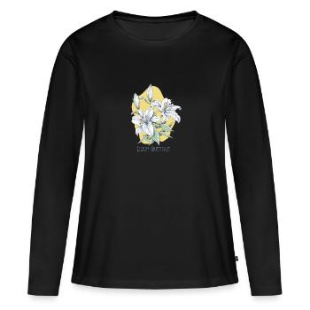 Botanische Zeichnung der orientalischen Lilie - Frauen Premium Bio Langarmshirt - Schwarz - Vorne - Julia (174cm)