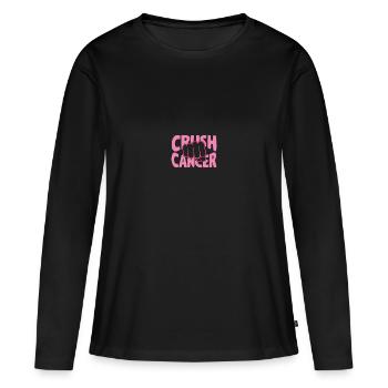 Smash cancer avec ruban rose poing - T-shirt manches longues Premium bio Femme - noir - Devant - Julia (174cm)