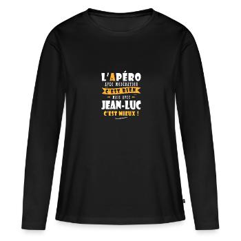 Jean-Luc Apero Tshirt Humour personnalisé jean luc - T-shirt manches longues Premium bio Femme - noir - Devant - Julia (174cm)