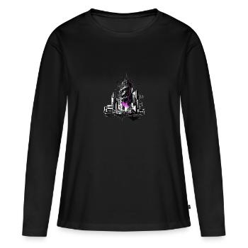 La science-fiction dans la ville dévastée - T-shirt manches longues Premium bio Femme - noir - Devant - Julia (174cm)