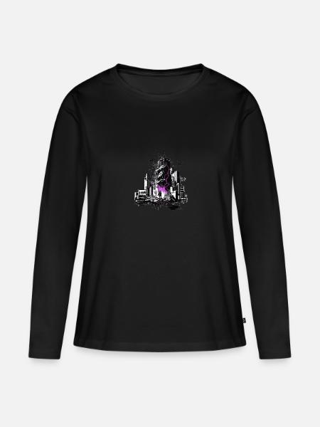 Science Fiction in der verwüsteten Stadt - Frauen Premium Bio Langarmshirt - Schwarz