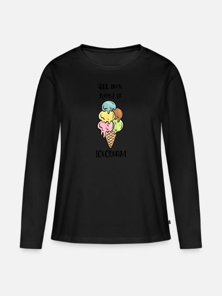 Eiswaffel mit Spruch - Frauen Premium Bio Langarmshirt - Schwarz