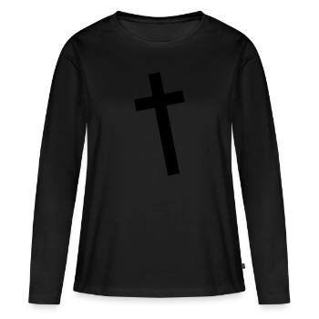 Crucifix diagonale croix rétro - T-shirt manches longues Premium bio Femme - noir - Devant - Julia (174cm)