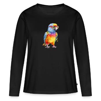 Colorful cool parrot with sunglasses - Women's Premium Organic Long Sleeve Shirt - black - Front - Julia (174cm)
