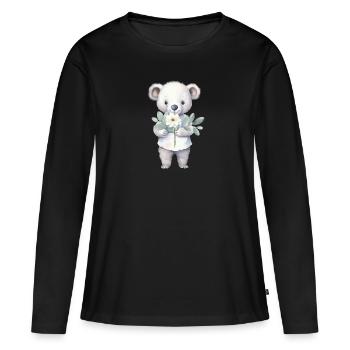Koala mignon et mignon avec bouquet de fleurs - T-shirt manches longues Premium bio Femme - noir - Devant - Julia (174cm)