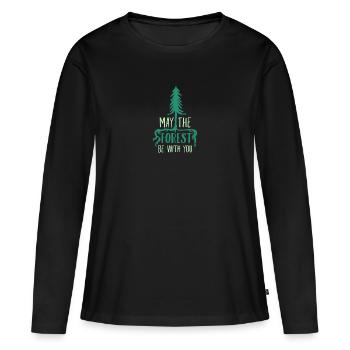Que la forêt soit avec toi - T-shirt manches longues Premium bio Femme - noir - Devant - Julia (174cm)