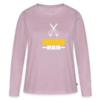 Marchand de biscuits Marchand de biscuits Boulanger Amateur de pâtisserie - T-shirt manches longues Premium bio Femme - rose poudré - Devant - Julia (174cm)