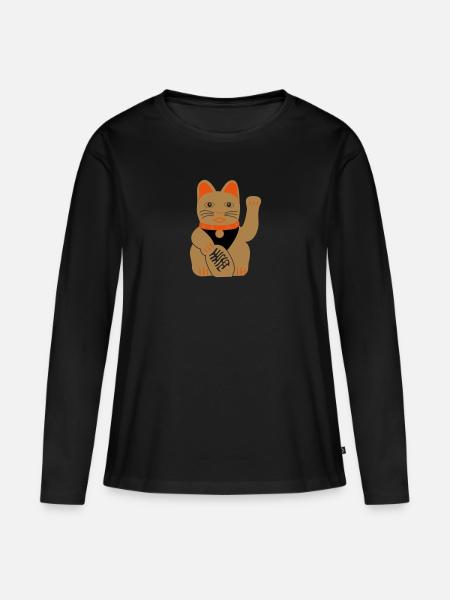 Waving cat - Women's Premium Organic Long Sleeve Shirt - black