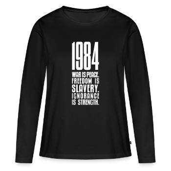 1984 (dunkel) - Frauen Premium Bio Langarmshirt - Schwarz - Vorne - Julia (174cm)