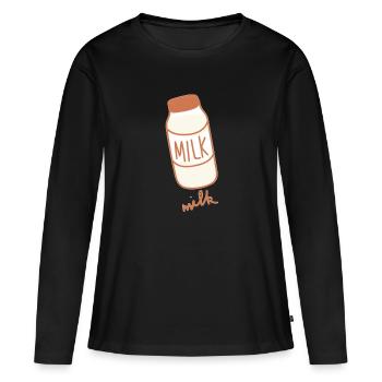 logo « Milk » cooles, simple - T-shirt manches longues Premium bio Femme - noir - Devant - Julia (174cm)