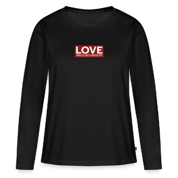 L’AMOUR SENT LE CHOCOLAT - T-shirt manches longues Premium bio Femme - noir - Devant - Julia (174cm)