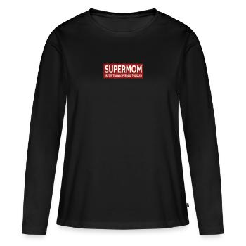 SUPERMOM - PLUS RAPIDE QU’UN BAMBIN QUI ROULE À GRANDE VITESSE - T-shirt manches longues Premium bio Femme - noir - Devant - Julia (174cm)
