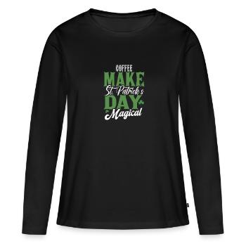 Machen Sie den St. Patrick's Day mit Kaffee magisch - Frauen Premium Bio Langarmshirt - Schwarz - Vorne - Julia (174cm)