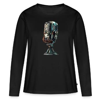 Microphone - T-shirt manches longues Premium bio Femme - noir - Devant - Julia (174cm)