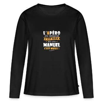 Manuel Apero T shirt Humour personnalisé manuel - T-shirt manches longues Premium bio Femme - noir - Devant - Julia (174cm)