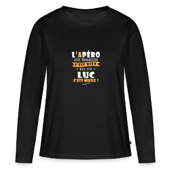 Luc Apero T shirt Humour personnalisé luc - T-shirt manches longues Premium bio Femme - noir - Devant - Julia (174cm)