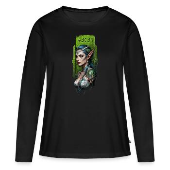 Gardien elfe de la forêt enchanté - T-shirt manches longues Premium bio Femme - noir - Devant - Julia (174cm)