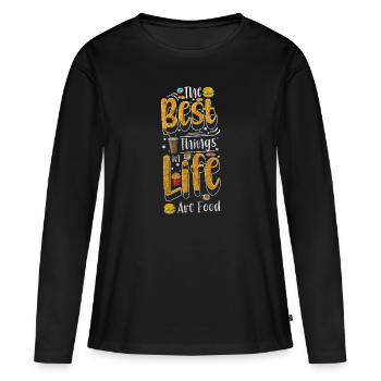Repas à l’hôtel - T-shirt manches longues Premium bio Femme - noir - Devant - Julia (174cm)