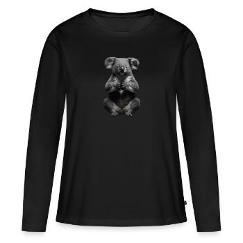 Koala en prière - T-shirt manches longues Premium bio Femme - noir - Devant - Julia (174cm)