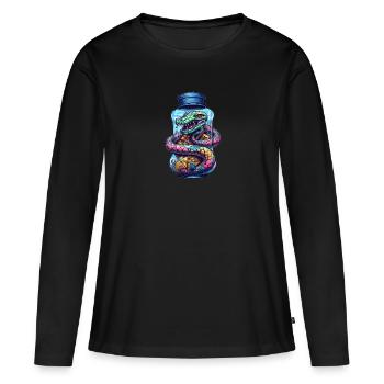Dessin de tatouage de basilic - T-shirt manches longues Premium bio Femme - noir - Devant - Julia (174cm)
