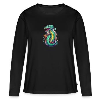 Dessin de tatouage de basilic - T-shirt manches longues Premium bio Femme - noir - Devant - Julia (174cm)