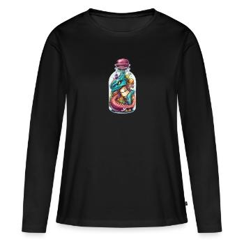Dessin de tatouage de basilic - T-shirt manches longues Premium bio Femme - noir - Devant - Julia (174cm)
