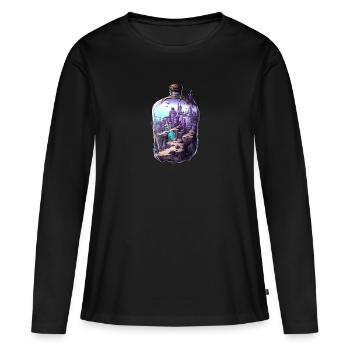 Dessin de bouteille Sunken City - T-shirt manches longues Premium bio Femme - noir - Devant - Julia (174cm)