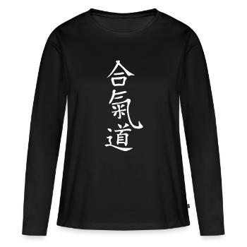 Lettrage Kanji de l’Aïkido - T-shirt manches longues Premium bio Femme - noir - Devant - Julia (174cm)