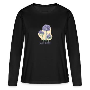 Knoblauch riesige botanische Zeichnung - Frauen Premium Bio Langarmshirt - Schwarz - Vorne - Julia (174cm)
