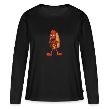 Un hot-dog mange un petit hot-dog - T-shirt manches longues Premium bio Femme - noir - Devant - Julia (174cm)