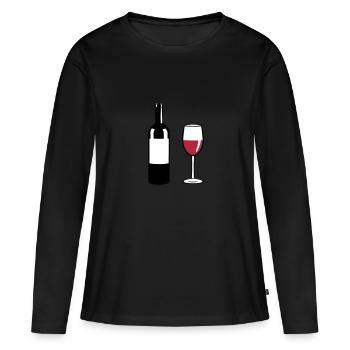 Weinflasche und Weinglas - Frauen Premium Bio Langarmshirt - Schwarz - Vorne - Julia (174cm)