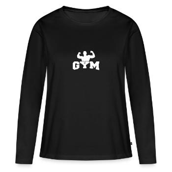 Gym musculation musculaire - T-shirt manches longues Premium bio Femme - noir - Devant - Julia (174cm)