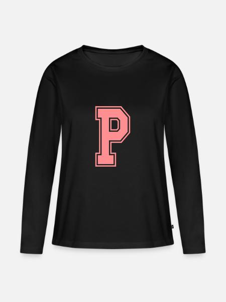 Buchstabe P - Frauen Premium Bio Langarmshirt - Schwarz