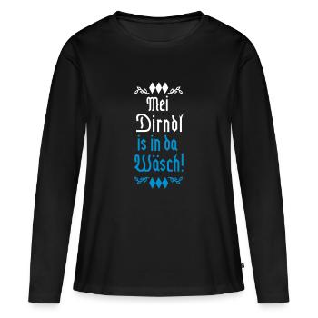 Mei Dirndl is in da Wäsch - Frauen Premium Bio Langarmshirt - Schwarz - Vorne - Julia (174cm)