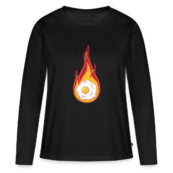 feu chaud flammes brûler torche oeuf au plat cuire - T-shirt manches longues Premium bio Femme - noir - Devant - Julia (174cm)
