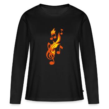 Musiknote Flammenschlüssel - Frauen Premium Bio Langarmshirt - Schwarz - Vorne - Julia (174cm)