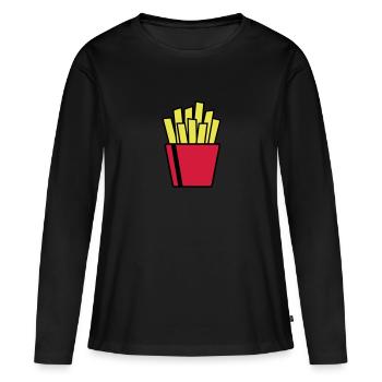 Frites - T-shirt manches longues Premium bio Femme - noir - Devant - Julia (174cm)