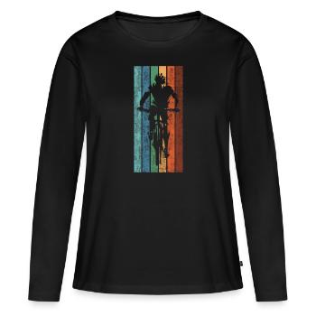 Mountainbike Stripes - Frauen Premium Bio Langarmshirt - Schwarz - Vorne - Julia (174cm)