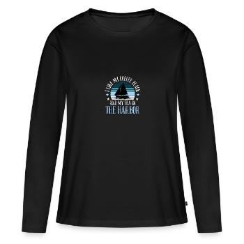 J’aime mon café noir et mon thé dans le port - T-shirt manches longues Premium bio Femme - noir - Devant - Julia (174cm)