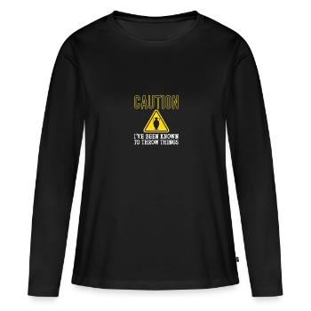 Attention connue pour jeter des choses Poterie Poterie - T-shirt manches longues Premium bio Femme - noir - Devant - Julia (174cm)