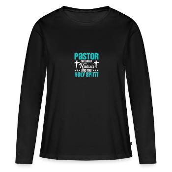 Un pasteur alimenté par l’humour pour les pasteurs - T-shirt manches longues Premium bio Femme - noir - Devant - Julia (174cm)