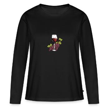 Verre à vin Raisins Vin - T-shirt manches longues Premium bio Femme - noir - Devant - Julia (174cm)