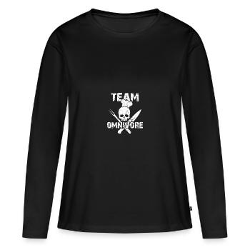 Team Omnivore Skull mit Grillbesteck - Frauen Premium Bio Langarmshirt - Schwarz - Vorne - Julia (174cm)