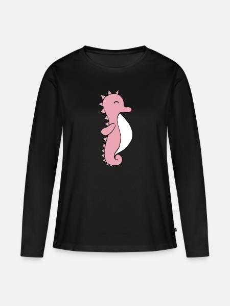 Seepferdchen - Frauen Premium Bio Langarmshirt - Schwarz