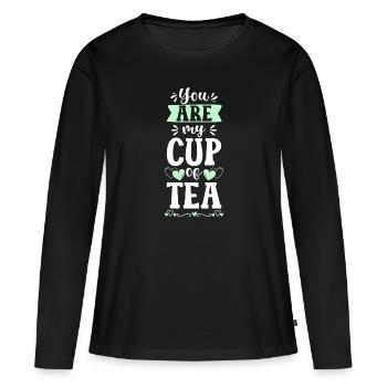 Tea Cup Green Tea Teas - Women's Premium Organic Long Sleeve Shirt - black - Front - Julia (174cm)