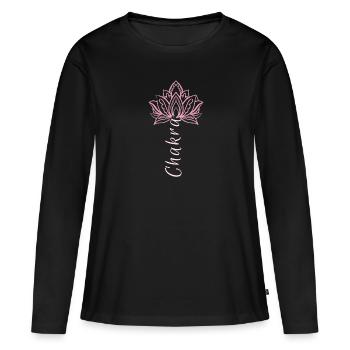 Yoga,chakra,lotus flower, scripture, namaste - Women's Premium Organic Long Sleeve Shirt - black - Front - Julia (174cm)