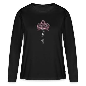Yoga, chakra, lotus flower, scripture, ashtanga - Women's Premium Organic Long Sleeve Shirt - black - Front - Julia (174cm)