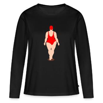 Femme fière en maillot de bain rouge - T-shirt manches longues Premium bio Femme - noir - Devant - Julia (174cm)